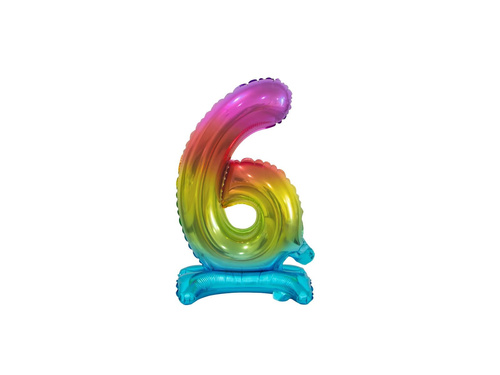 Balon foliowy stojący cyfra 6 tęczowa - 38 cm