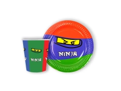Zestaw kubeczki + talerzyki papierowe Ninja - 24 szt.