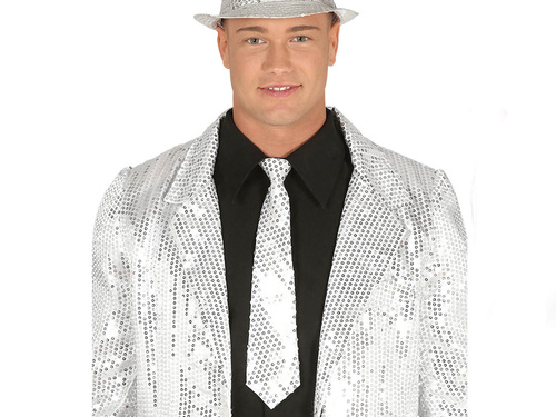 Krawat z cekinami srebrny - 1 szt.