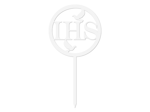 Topper z pleksi biały na tort IHS I Komunia Święta - 1 szt.