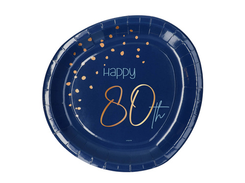 Talerzyki urodzinowe granatowe Happy 80th - 23 cm - 8 szt.
