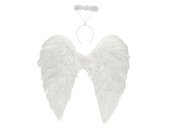 Zestaw skrzydła anioła białe 60 x 60 cm oraz Aureolka