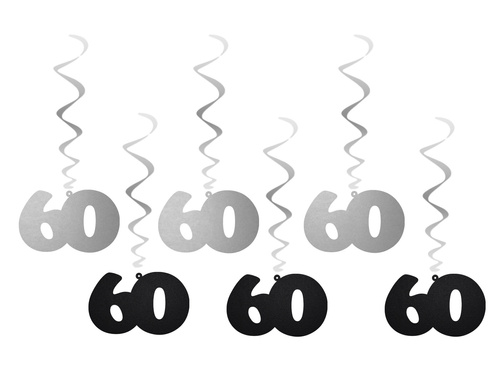 Dekoracja wisząca świderki 60 urodziny - 6 szt.