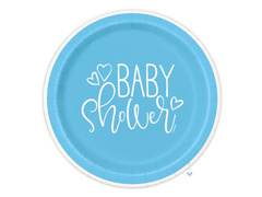 Talerzyki papierowe na baby shower błękitne - 23 cm - 8 szt.