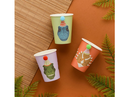 Kubeczki papierowe Dinozaury - 250 ml - 8 szt.