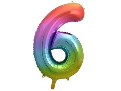 Balon foliowy cyfra 6 tęczowy - 85 cm - 1 szt.