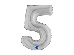 Balon foliowy cyfra 5 srebrny - 14" - 1 szt.