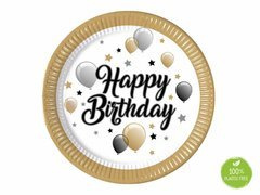 Talerzyki urodzinowe Happy Birthday baloniki i gwiazdki - 23 cm - 8 szt.