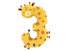 Balon foliowy cyfra 3 Żyrafa - 56x90 cm - 1 szt.
