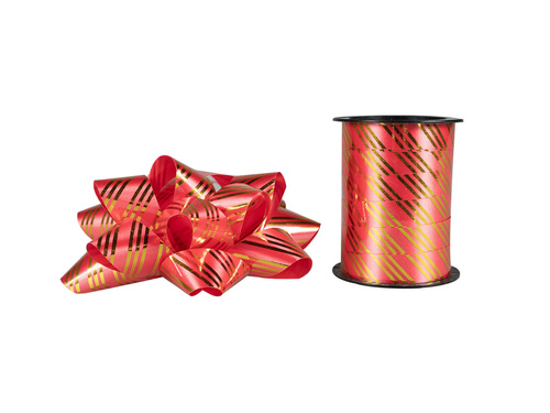 Zestaw do dekoracji prezentów czerwony w złote paski - 2 szt.