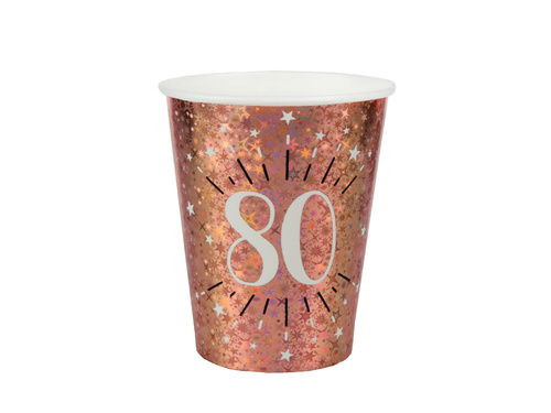 Kubeczki papierowe na osiemdziesiąte urodziny 80 Sparkling różowe złoto - 270 ml - 10 szt.