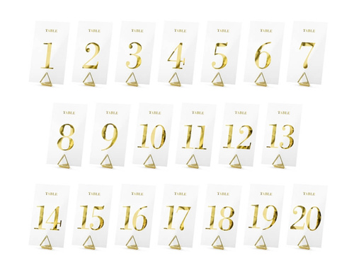 Transparentne numery na stół - złote - 20 szt.