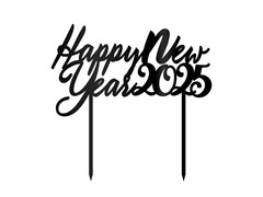 Topper z pleksi czarny na tort Happy New Year 2025