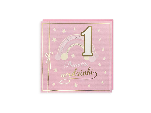 Zaproszenia na roczek różowe - 5 szt.