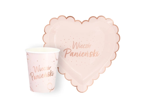 Zestaw kubeczki + talerzyki papierowe na Wieczór panieński różowe - 12 szt.