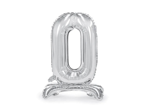 Balon foliowy stojący cyfra 0 srebrna - 70 cm