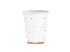 Kubeczki papierowe białe w różowo złote kropki - 250 ml - 6 szt.