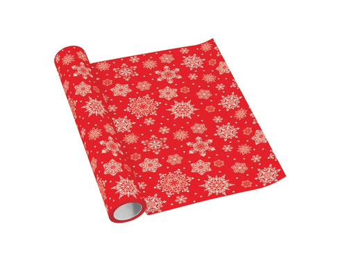 Dekoracja bieżnik na stół Płatki śniegu czerwony - 40 cm x 5 m - 1 szt.