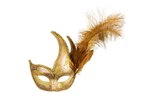 Maska karnawałowa złota Dama z piórami - 1 szt.