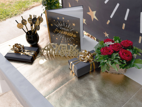 Dekoracja bieżnik na stół 3w1 - złoty metaliczny - 40 cm x 4,8 m - 1 szt.