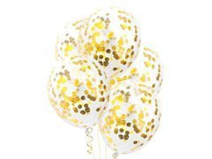 Balony przezroczyste ze złotym konfetti - 30 cm - 5 szt