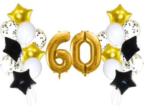 Zestaw balonów na sześćdziesiątkę złoto-czarny - 21 szt.