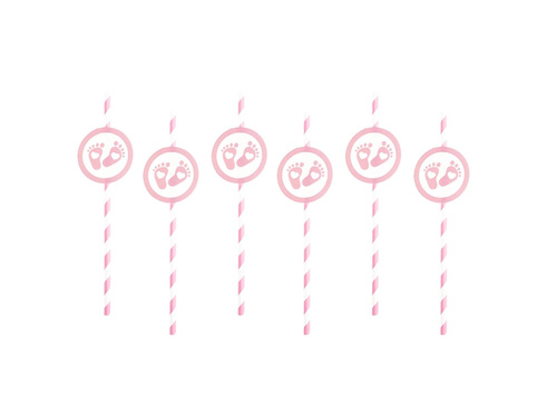 Słomki różowe na baby shower - 6 szt.