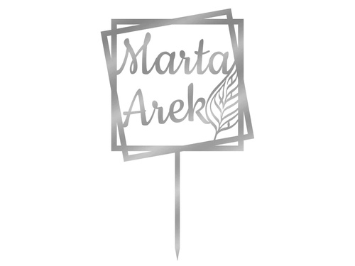 Topper z lustrzanej pleksi srebrny na tort personalizowany na wesele - 17 cm