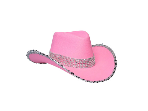 Kapelusz kowbojski z cekinami różowy - 1 szt.