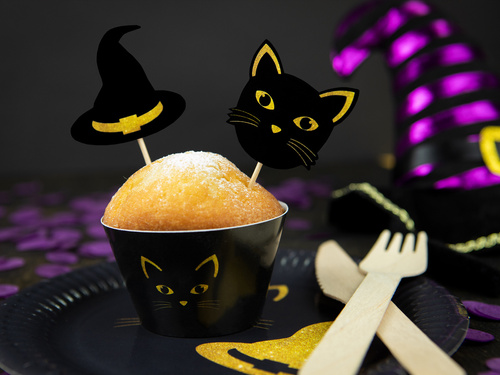 Papilotki na babeczki Czarownica i kot - 6 szt.