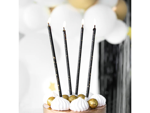 Świeczki urodzinowe długie czarno-złote - 15 cm - 8 szt.