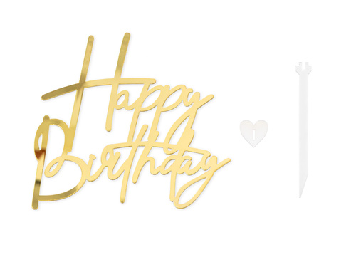 Topper na bok tortu Happy Birthday - złoty - 1 szt.
