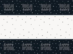 Obrus urodzinowy czarny Happy Birthday - 137 x 213 cm - 1 szt.