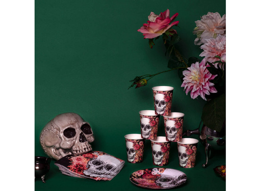 Kubeczki papierowe na Halloween Meksykańska Czacha - 210ml 10szt