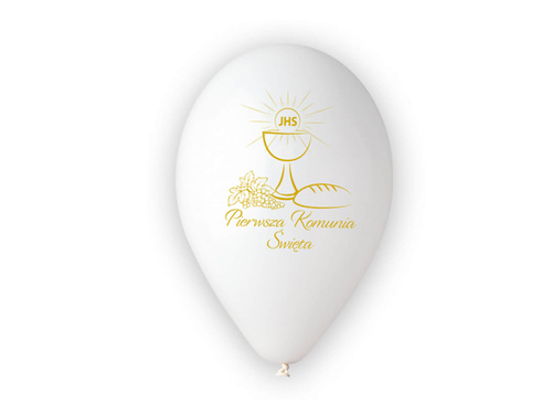 Balony lateksowe ze złotym napisem Pierwsza Komunia Święta - 33 cm - 25 szt.