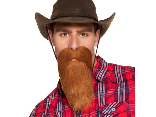 Brązowa broda z wąsami Kowboj - 1 szt.