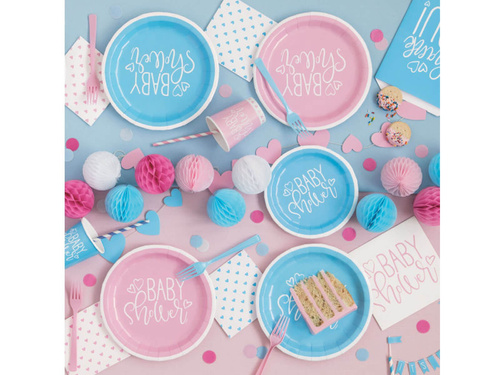 Talerzyki papierowe na baby shower różowe - 23 cm - 8 szt.