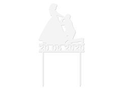 Topper z pleksi biały na tort Młoda Para - personalizowany - 13 cm