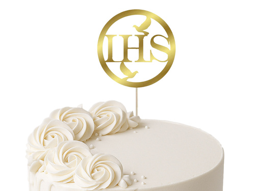 Topper na tort IHS I Komunia Święta - 1 szt.
