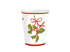 Kubeczki papierowe na Święta Bożego Narodzenia Ostrokrzew - 220 ml - 10 szt.
