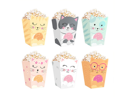 Pudełka na popcorn Kotki - 6 szt.