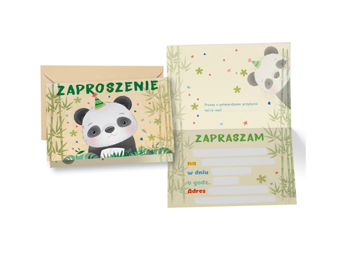 Zaproszenia z kopertą Panda - 5 szt.