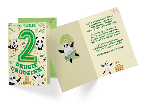 Kartka urodzinowa z kopertą na drugie urodziny Panda - 1 szt.
