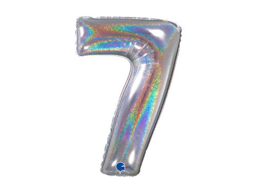 Balon foliowy cyfra 7 brokatowy holograficzny srebrny - 26" - 1 szt.