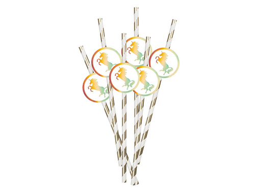 Słomki urodzinowe Złoty Jednorożec - 6 szt.