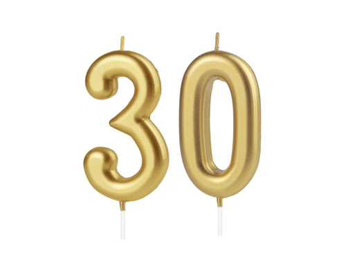 Świeczki cyferki złote - 30 - 2 szt.