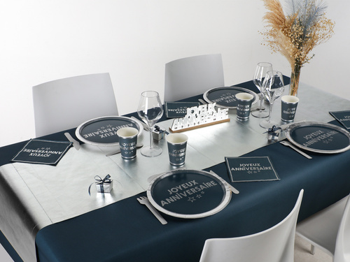 Dekoracja bieżnik na stół 3w1 - srebrny metaliczny - 40 cm x 4,8 m - 1 szt.