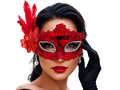 Maska karnawałowa cekinowa z piórami - czerwona - 1 szt.