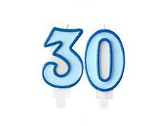 Świeczki cyferki błękitne - 30 - trzydziestka - 2 szt.