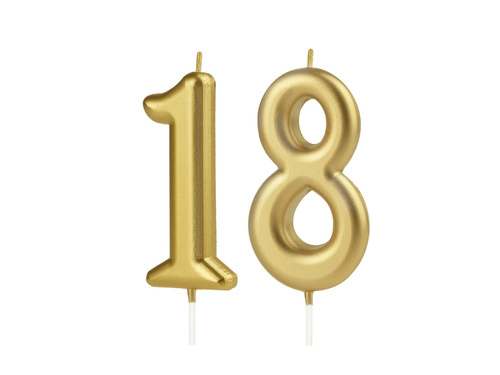 Świeczki cyferki złote - 18 - 2 szt.